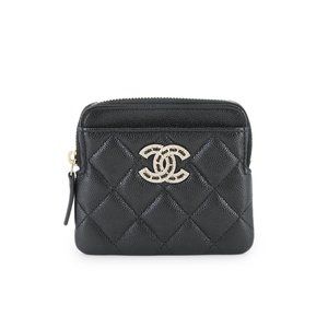 CHANEL Black Caviar Leather Logo Wallet